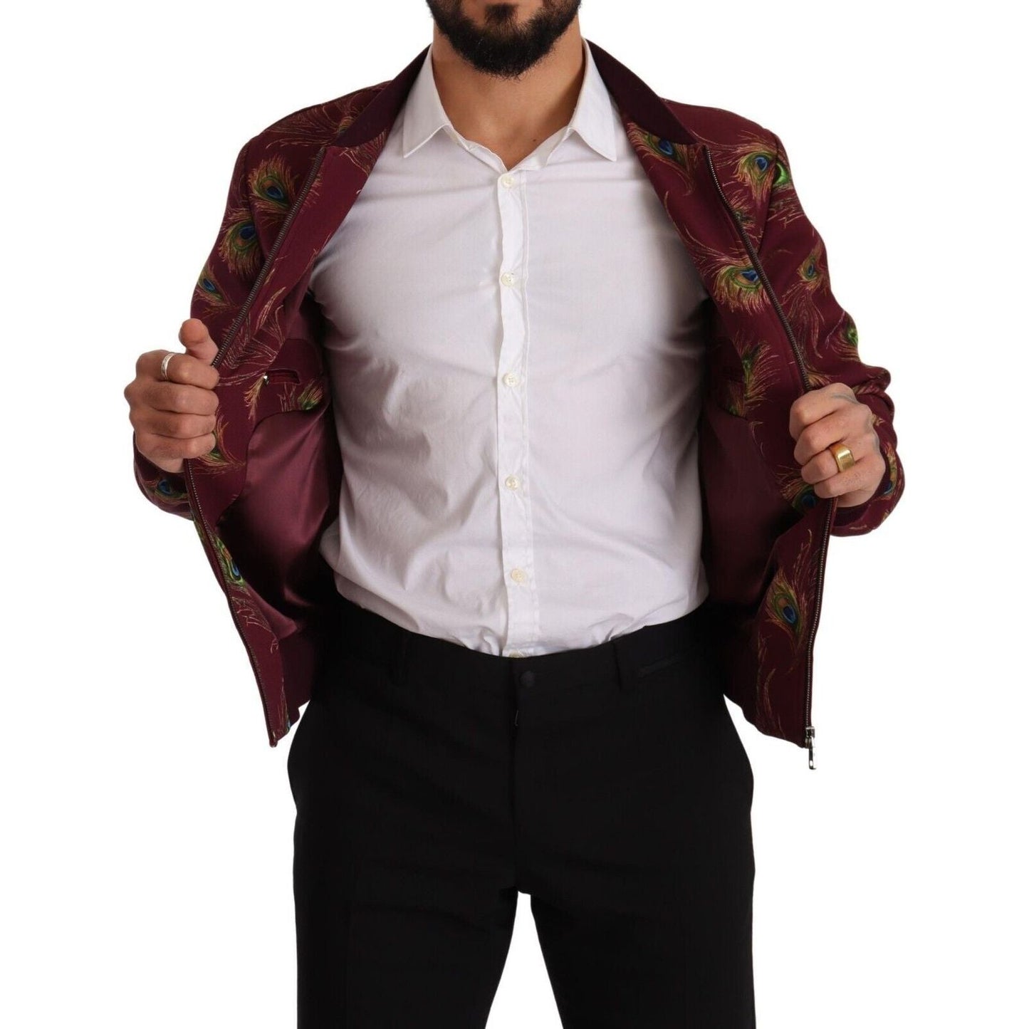 Dolce & Gabbana Red Peacock Polyester Stretch Full Zip Jacket JKT3247 - 48