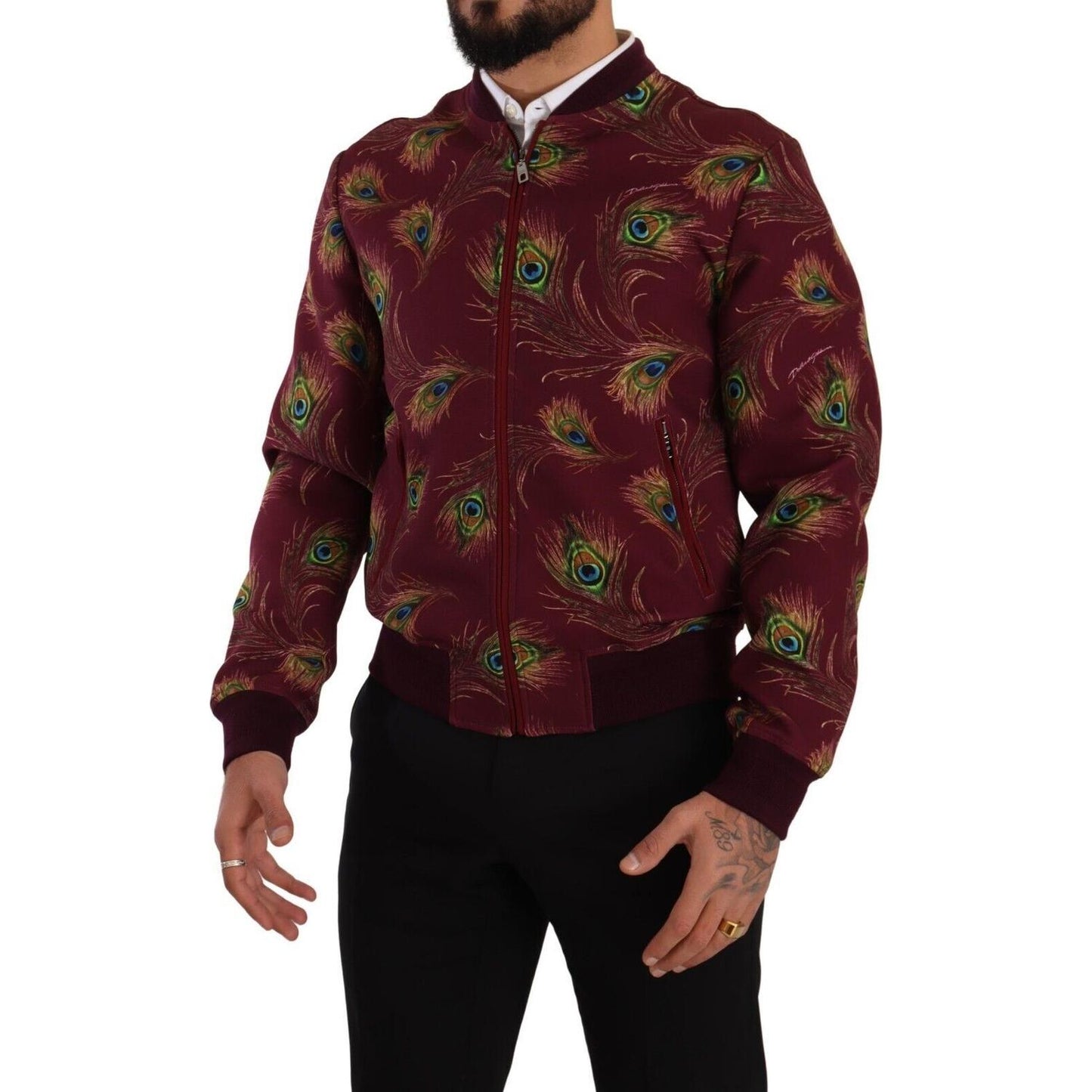 Dolce & Gabbana Red Peacock Polyester Stretch Full Zip Jacket JKT3247 - 48