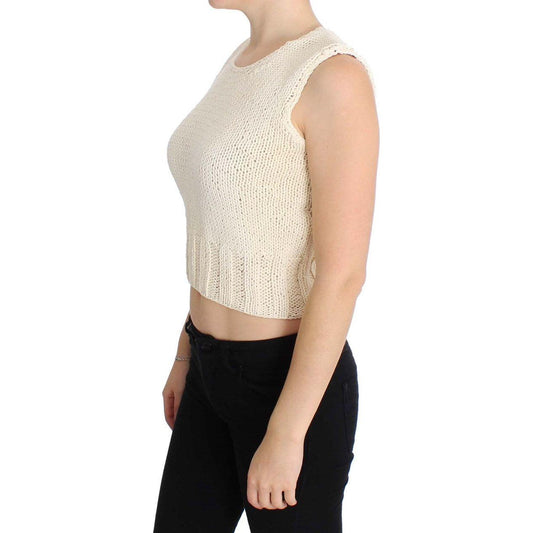 PINK MEMORIES Beige Cotton Blend Knitted Sleeveless Sweater SIG30253-1