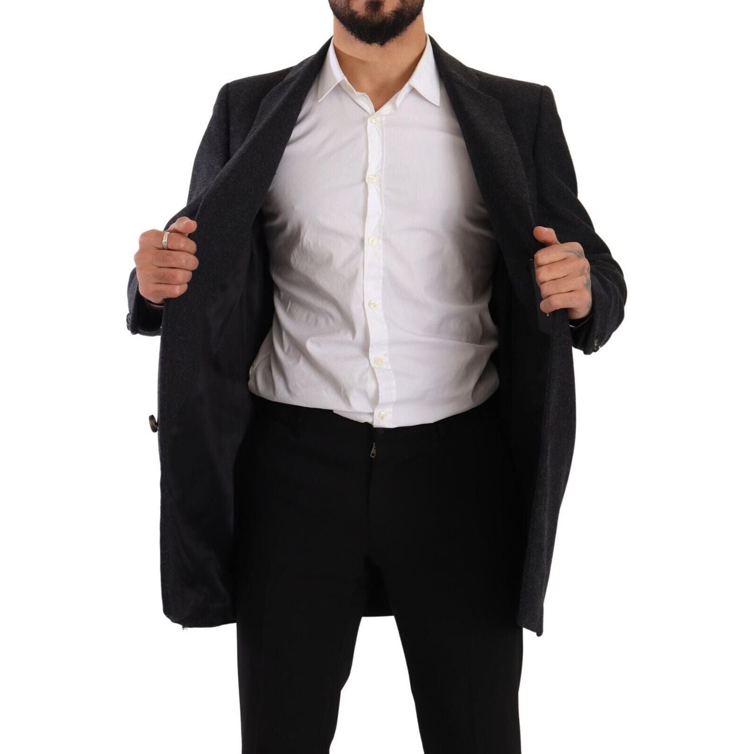 معطف صوفي أنيق باللون الرمادي الداكن من دولتشي آند غابانا