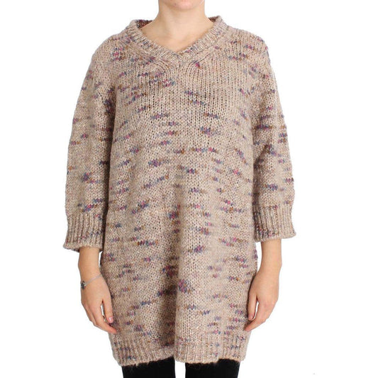 PINK MEMORIES Beige Wool Blend Knitted Oversize Sweater SIG30261-1