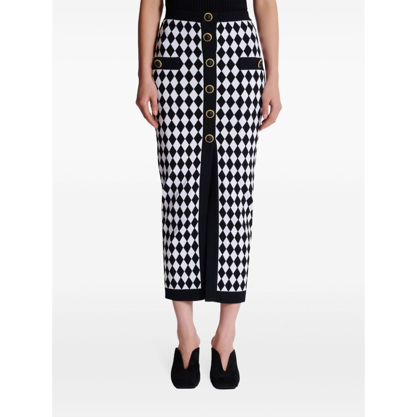 Balmain Diamond-intarsia knitted midi skirt