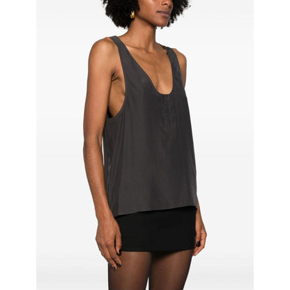 Saint Laurent Henley-neck silk tank top