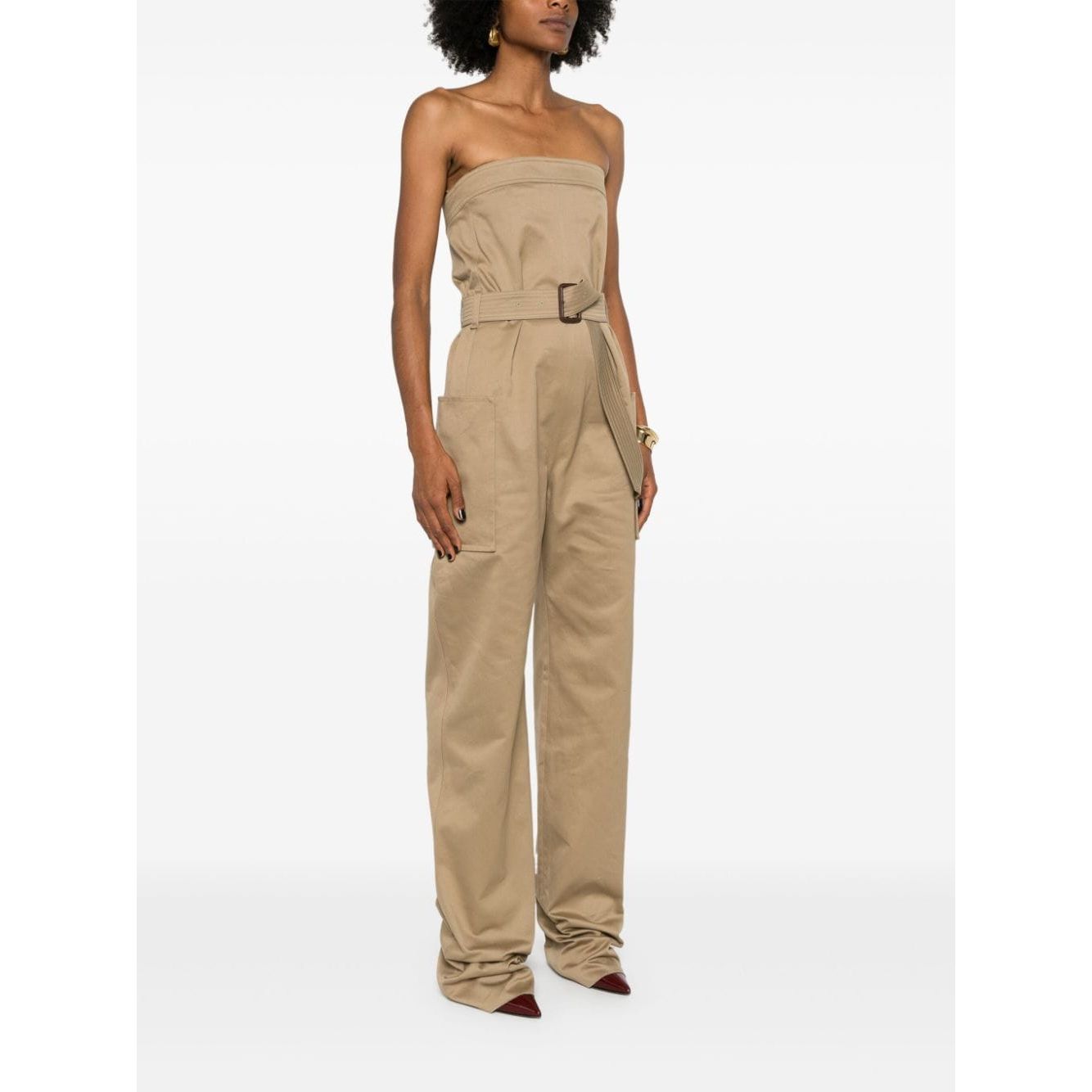 Saint Laurent strapless belted cotton jumpsuit Jumpsuits