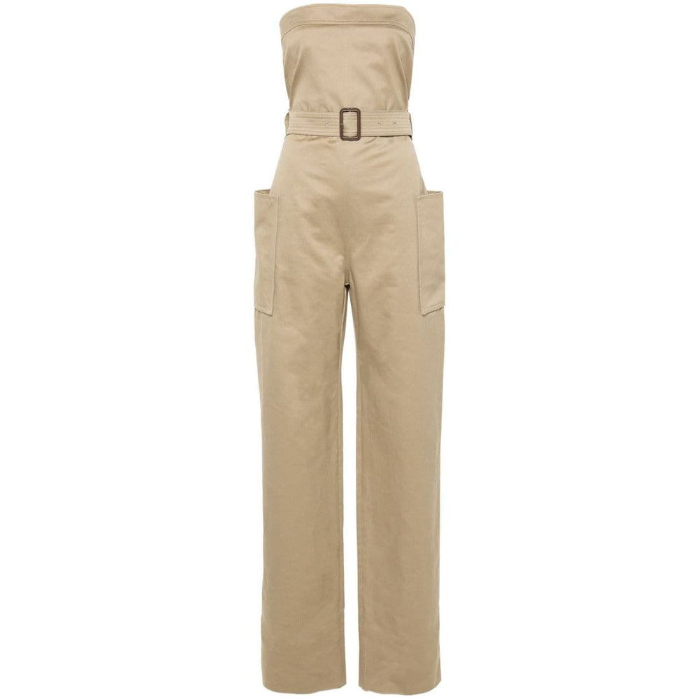 Saint Laurent strapless belted cotton jumpsuit Jumpsuits