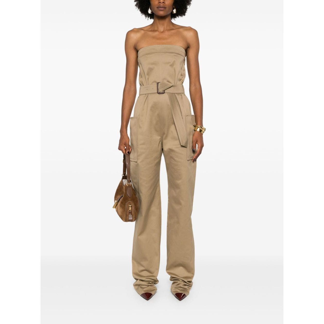 Saint Laurent strapless belted cotton jumpsuit Jumpsuits