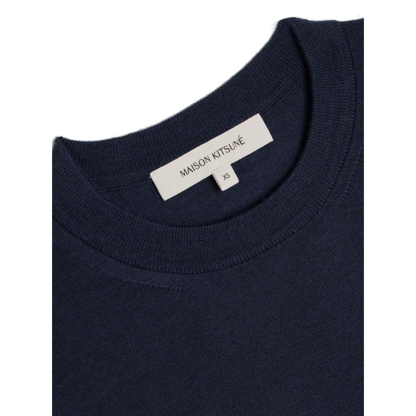 Maison Kitsuné MAISON KITSUNE' Sweaters Blue merino wool with ribbed-knit edge and fox logo patch, crew neck design.