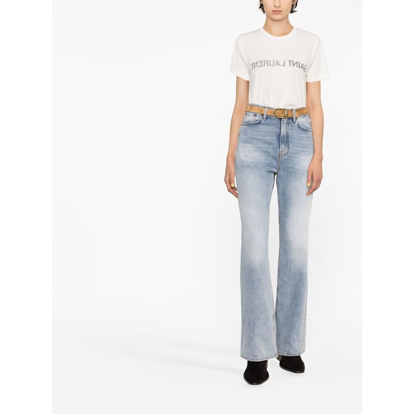 Saint Laurent Reverse Logo Print T-shirt Topwear
