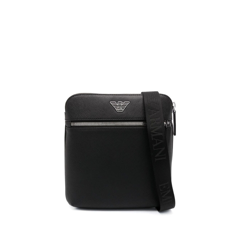 Emporio Armani ASV regenerated Saffiano leather flat shoulder bag with eagle plate Shoulder