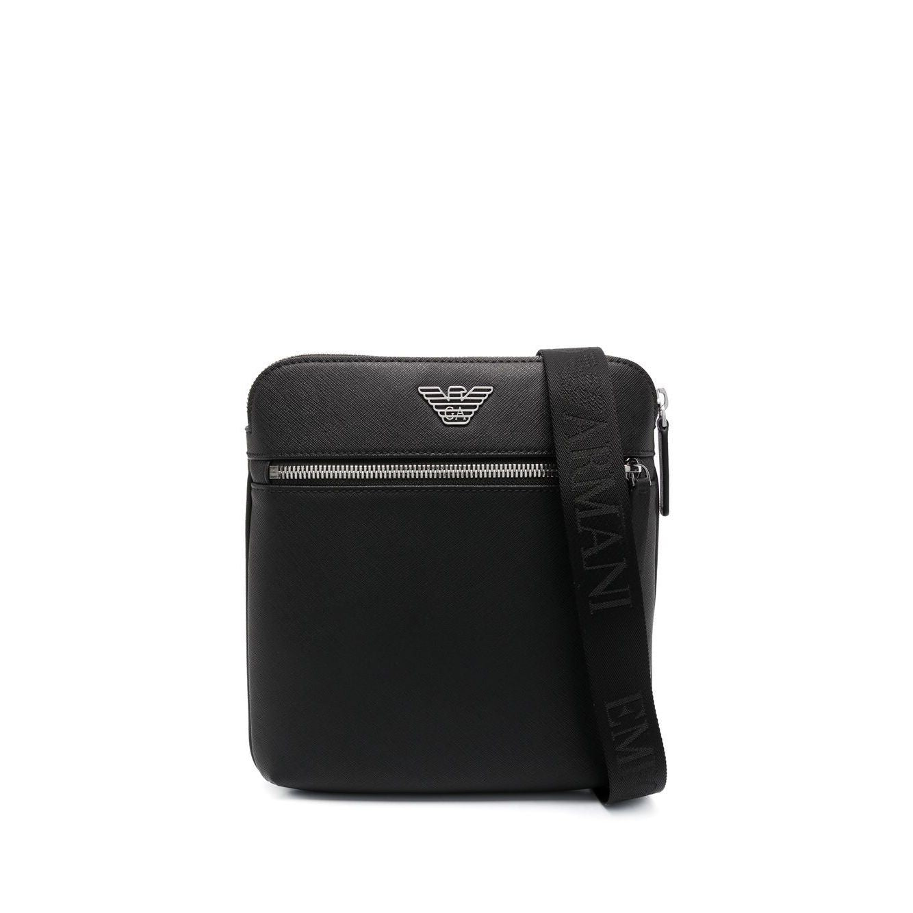 Emporio Armani ASV regenerated Saffiano leather flat shoulder bag with eagle plate Shoulder