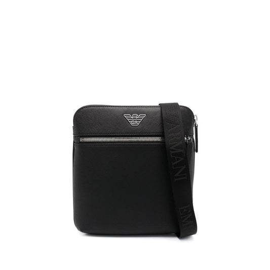 Emporio Armani ASV regenerated Saffiano leather flat shoulder bag with eagle plate Shoulder