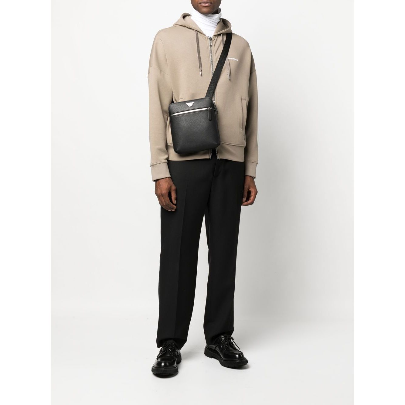 Emporio Armani ASV regenerated Saffiano leather flat shoulder bag with eagle plate Shoulder