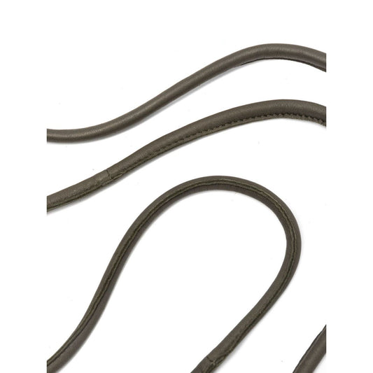 Dark khaki green Furling By Giani Filo leather belt with padded, rolled design, 226 cm long, 1 cm wide, self-tie fastening.