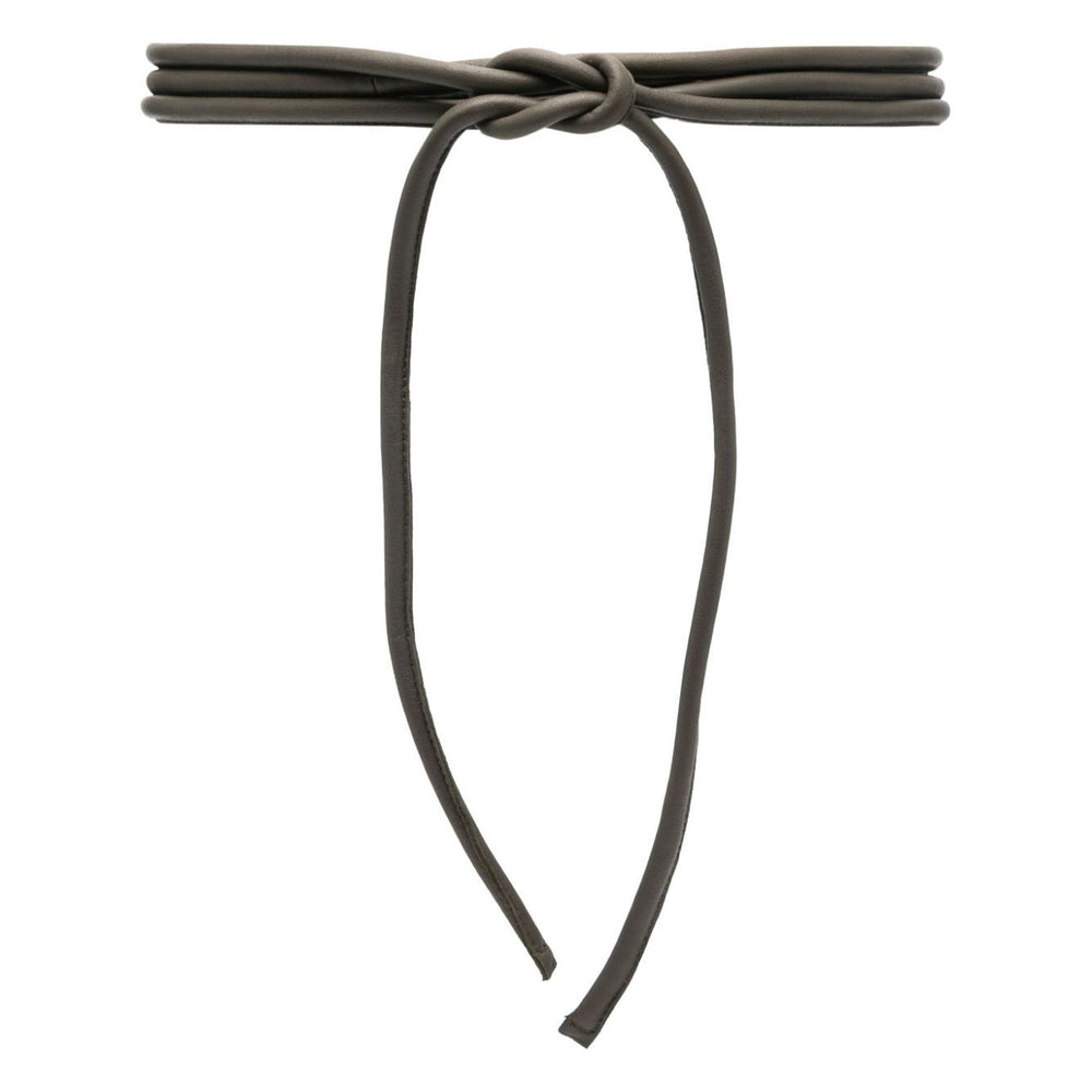 Furling By Giani Filo leather belt in dark khaki green with padded rolled design and self-tie fastening, 226 cm length, 1 cm width.