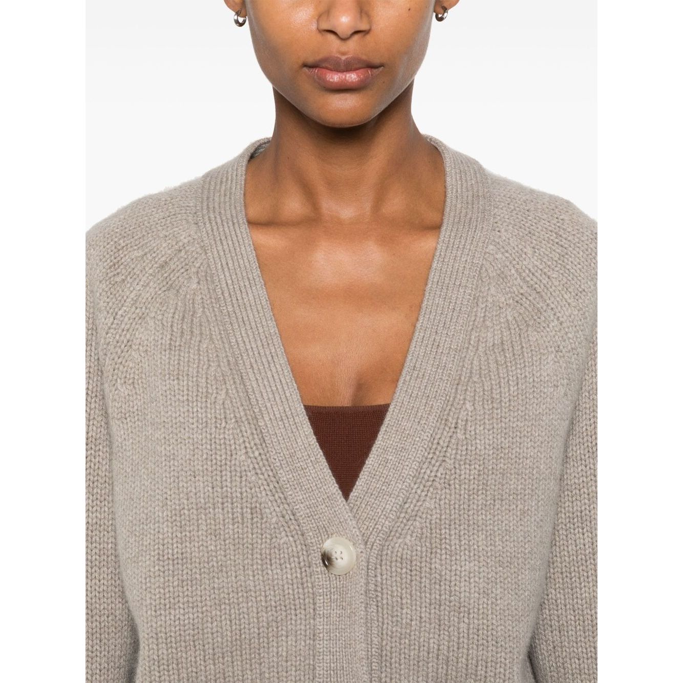 SOFT GOAT Sweaters Light Grey cashmere v-neck cardigan with button fastening and ribbed trim