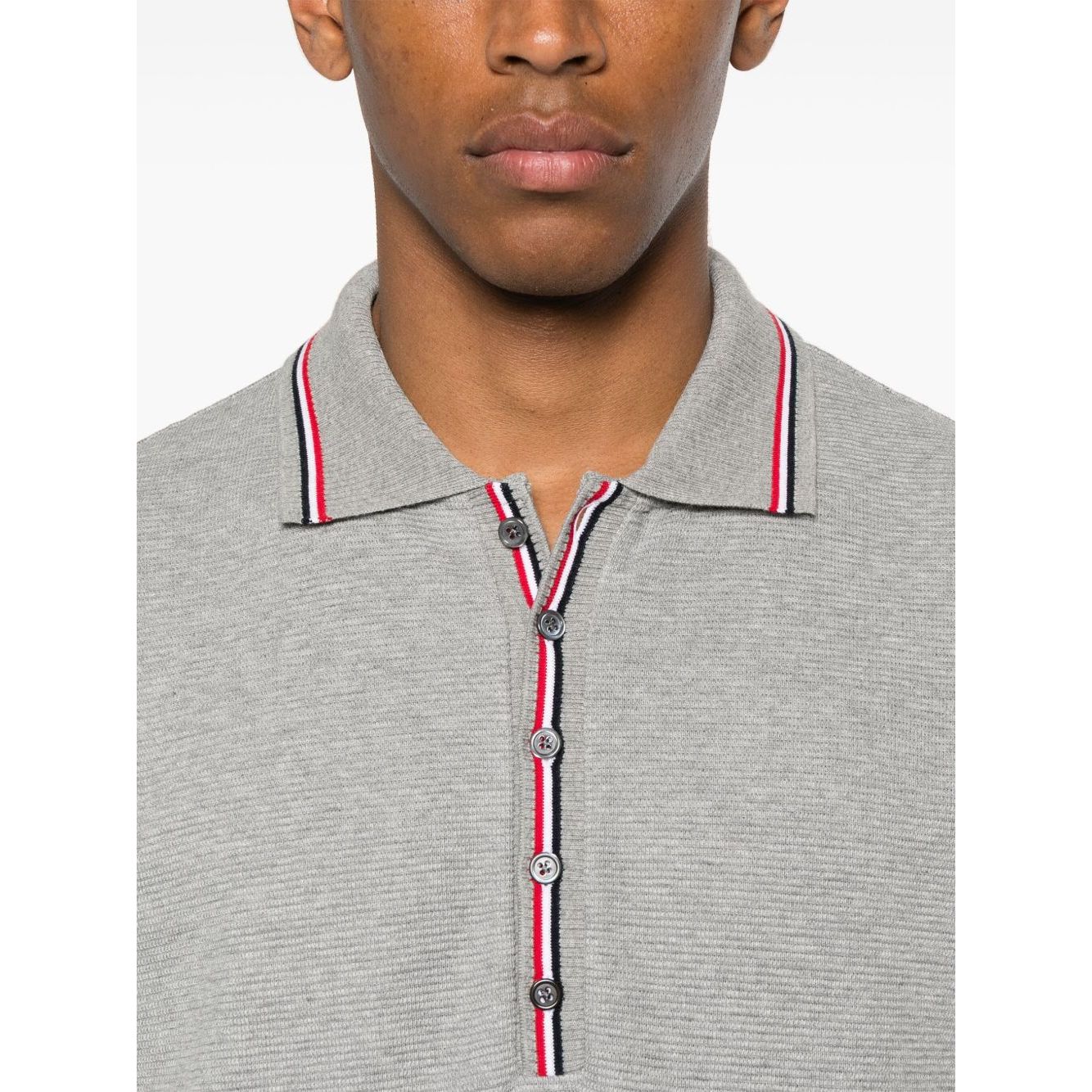 Thom Browne T-shirts and Polos Light Grey with button placket and Rwb cotton polo collar.