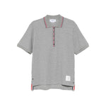 Thom Browne T-shirts and Polos Light Grey featuring a grey front button placket, polo collar, and short sleeves, Rwb cotton polo shirt.