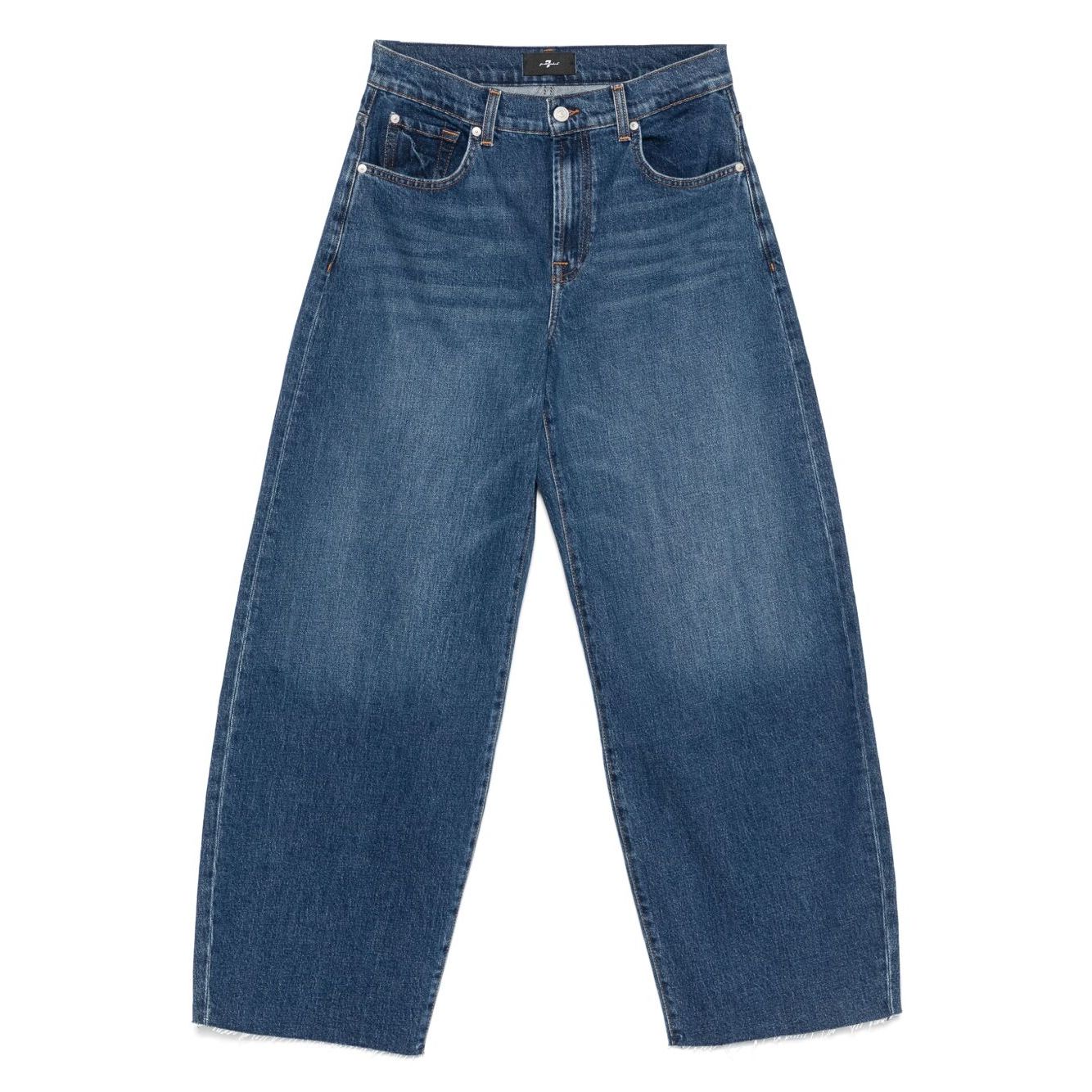 Seven Jeans Blue baggy denim jeans with whiskering effect, five pockets, and belt loops.