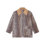 GANNI Jackets Brown with animal print, front button fastening, wide peak lapels, and cotton blend material.