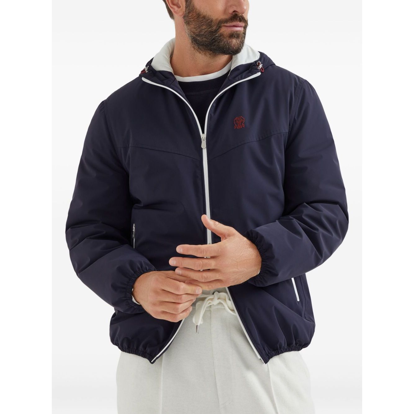 Brunello Cucinelli Bonded nylon hooded vest with Thermore padding and logo