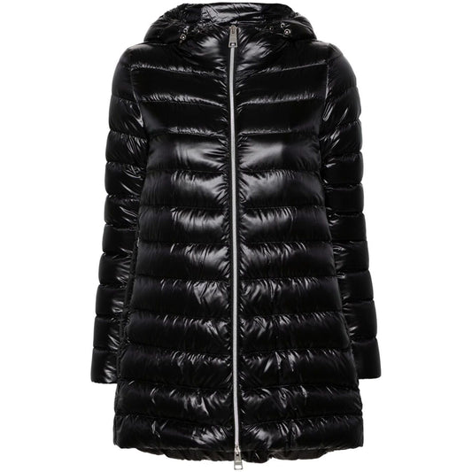 Herno Coats Black feather down padded jacket with drawstring hood and two-way zip fastening. Long sleeves and side zip pockets.