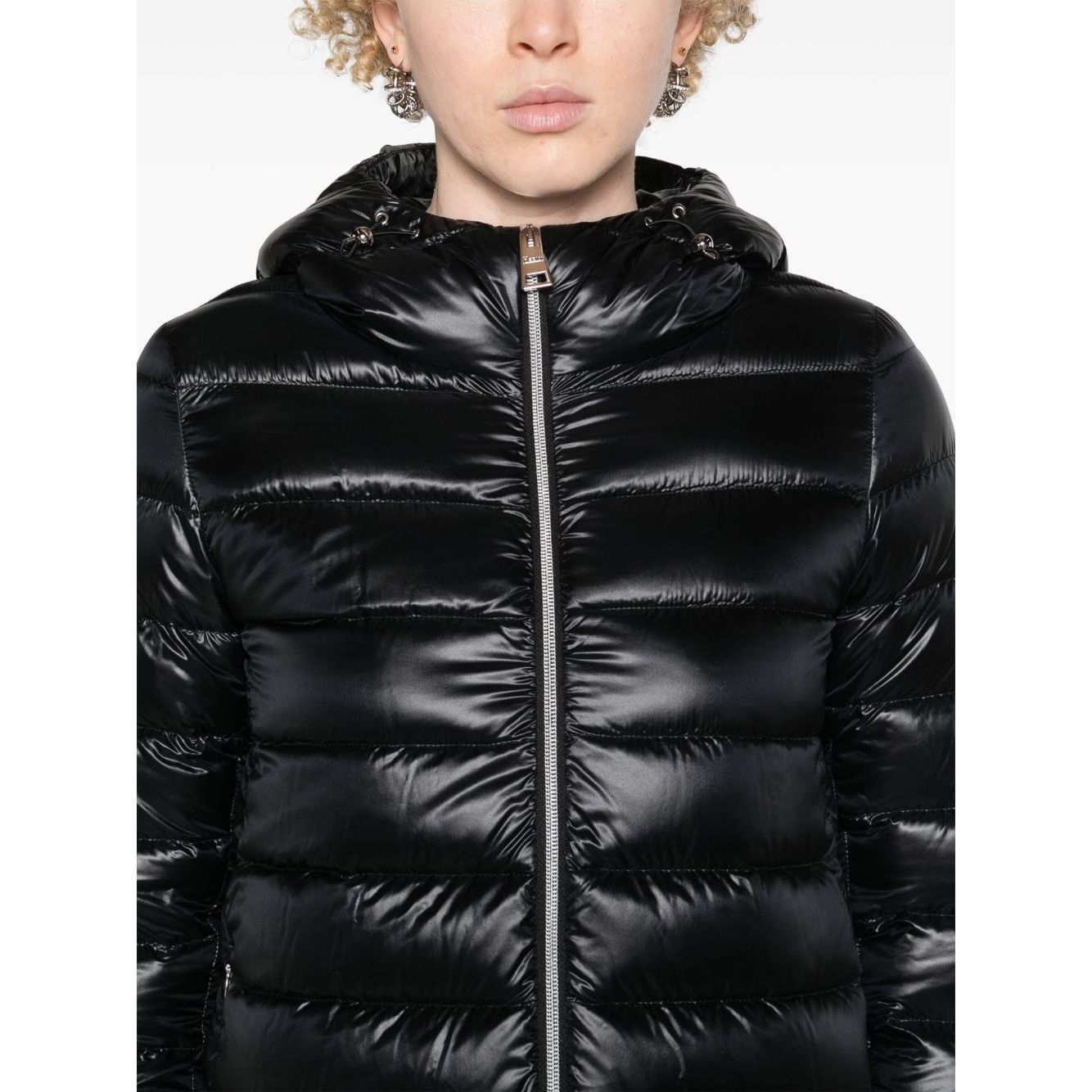 Herno Coats Black feather down padded jacket with drawstring hood and two-way zip fastening.