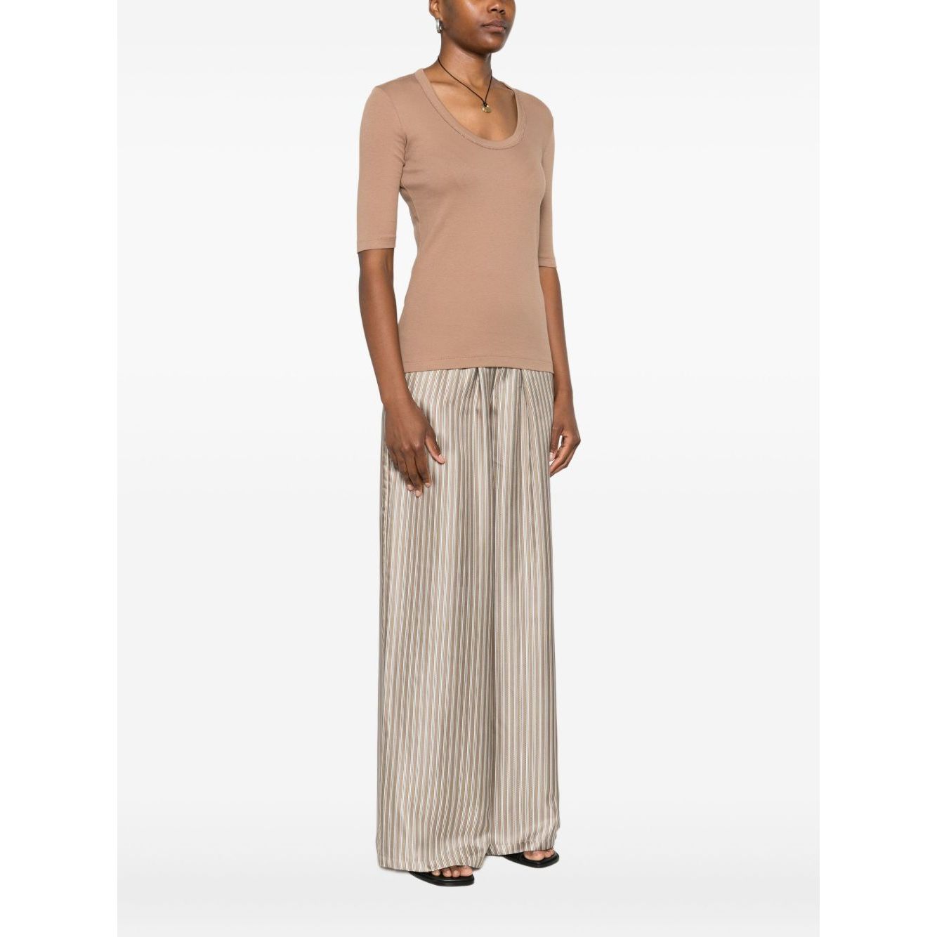 Fabiana Filippi Sweaters Camel with light brown short sleeves and round neckline shown on model