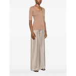 Fabiana Filippi Sweaters Camel with light brown short sleeves and round neckline shown on model