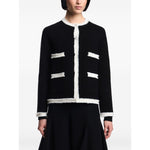 Emporio Armani Jackets Black wool-blend crewneck blazer with fringed trim and welt pockets
