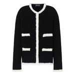 Emporio Armani Jackets Black wool-blend blazer with fringed trim and welt pockets.