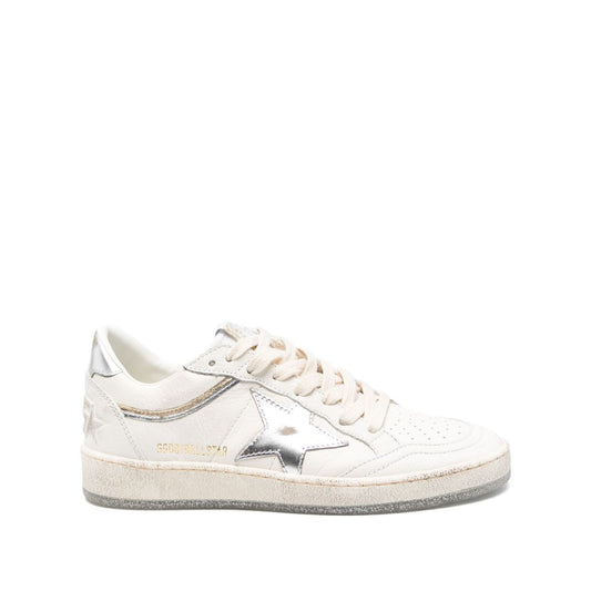 Golden Goose Ball Star sneakers with ecru laces, rubber sole, and star patch detail, leather design, heel height 2.5 cm.