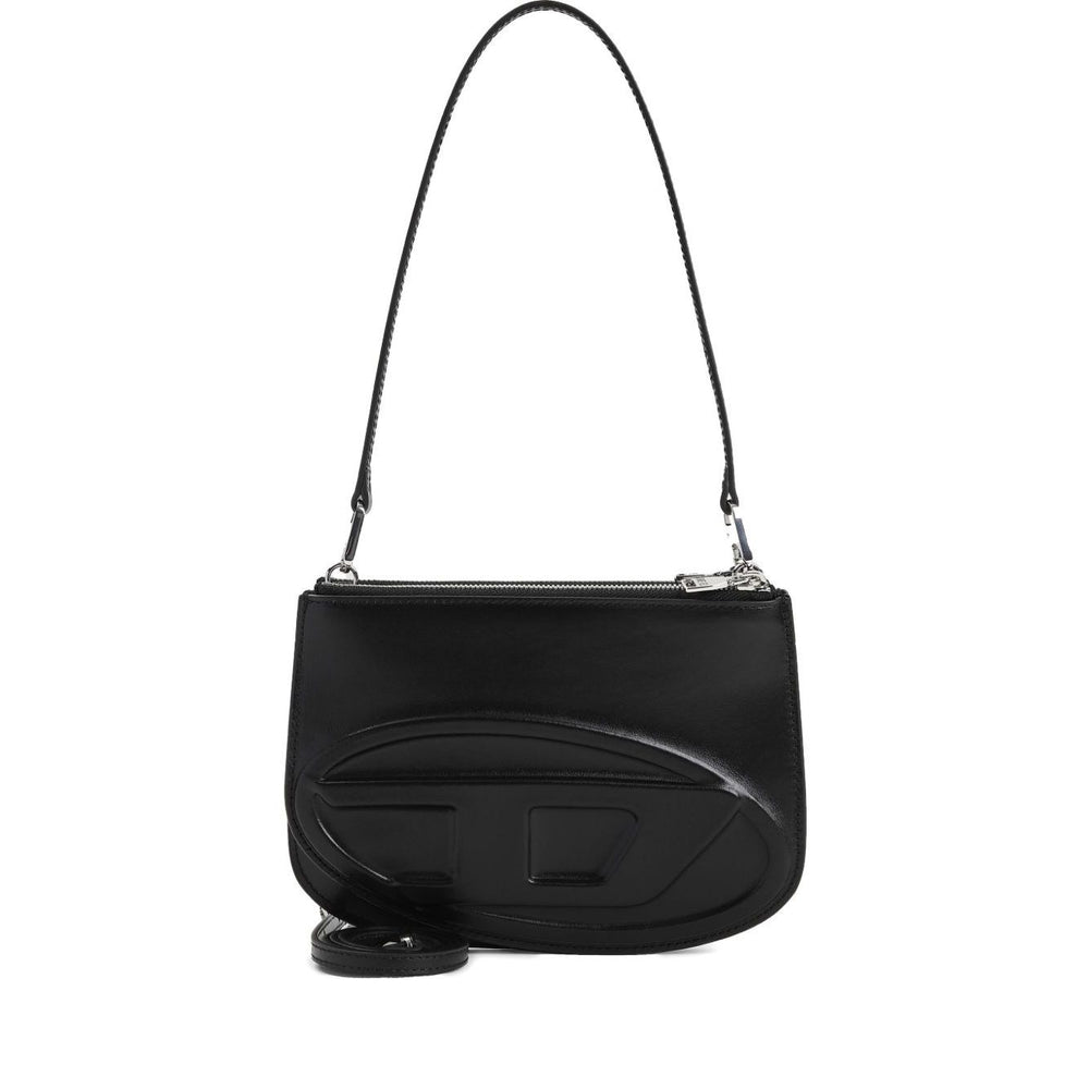 Diesel 1DR Twin shoulder bag in black leather with detachable strap and top zip fastening.