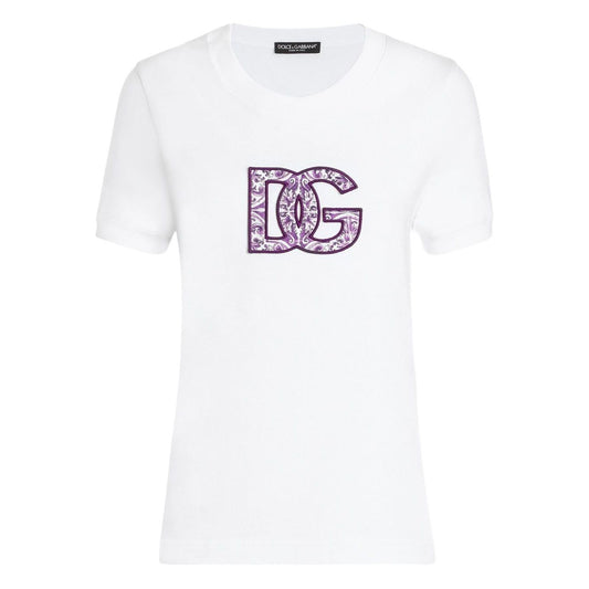 Dolce & Gabbana Logo cotton t-shirt - white crew neck with purple logo, short sleeves