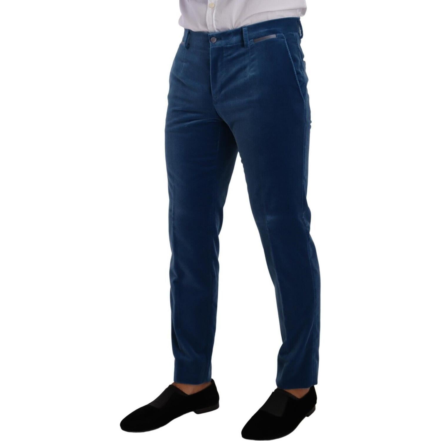 بدلة دولتشي آند غابانا الأنيقة المخملية ذات المقاس الضيق باللون الأزرق