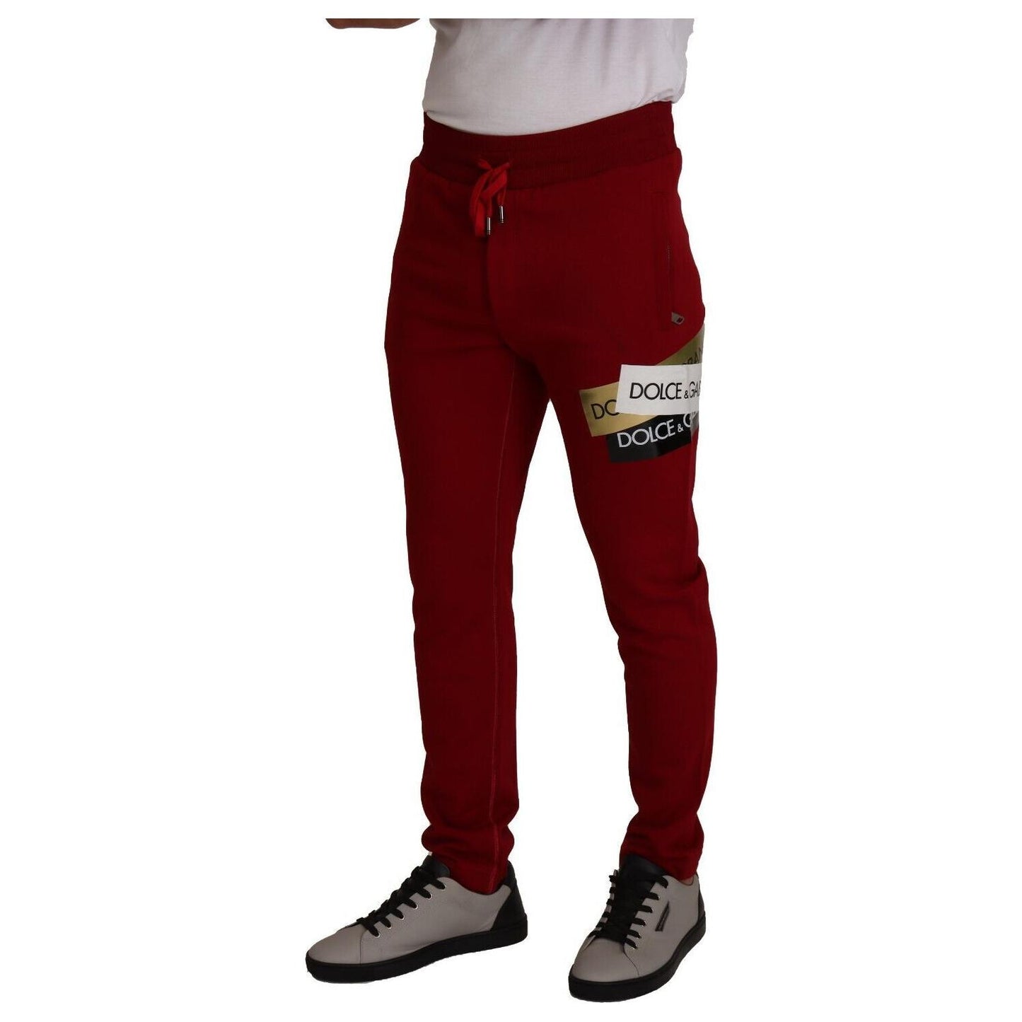 Dolce & Gabbana Red Cotton Logo Patch Sweatpants Jogging Pants