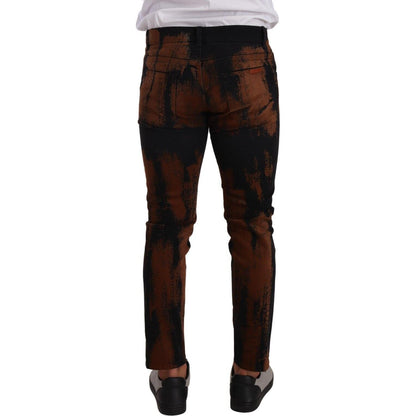 Dolce & Gabbana Black Brown Tie Dye Cotton Skinny Denim Jeans