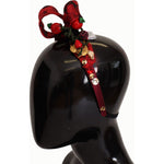 Dolce & Gabbana Cherry Silk Crystal Bow Logo Diadem Tiara Headband