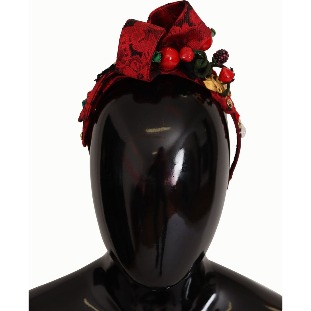 Dolce & Gabbana Cherry Silk Crystal Bow Logo Diadem Tiara Headband