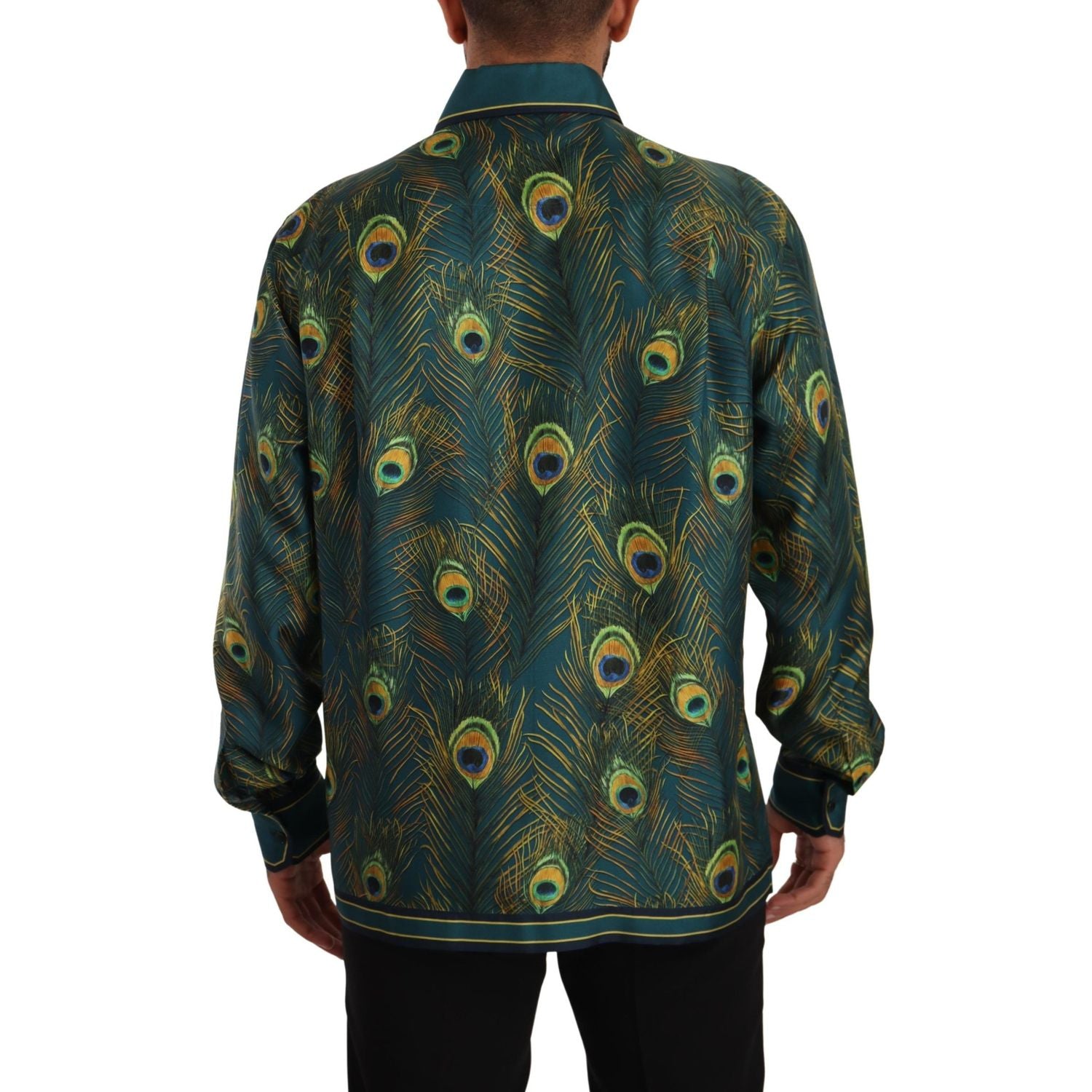 Dolce & Gabbana Peacock Feather Print Silk Pajama Mens Shirt