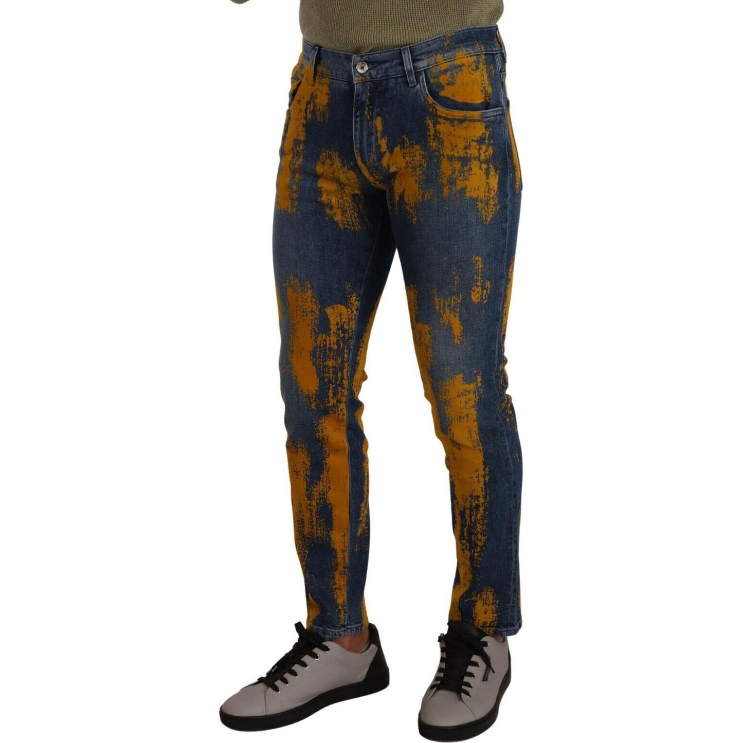 Dolce & Gabbana Blue Yellow Dye Cotton Skinny Men Denim Jeans