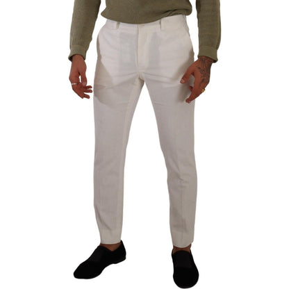 Dolce & Gabbana White Cotton Skinny Corduroy Trouser Pants