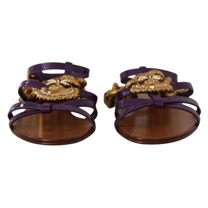 Dolce & Gabbana Purple Leather Devotion Flats Sandals Shoes