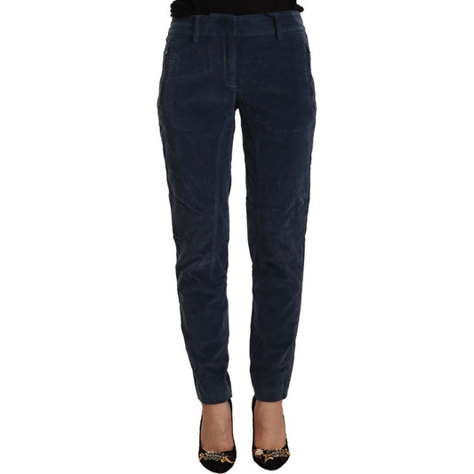 Peserico Blue Mid Waist Cotton Stretch Tapered Pants