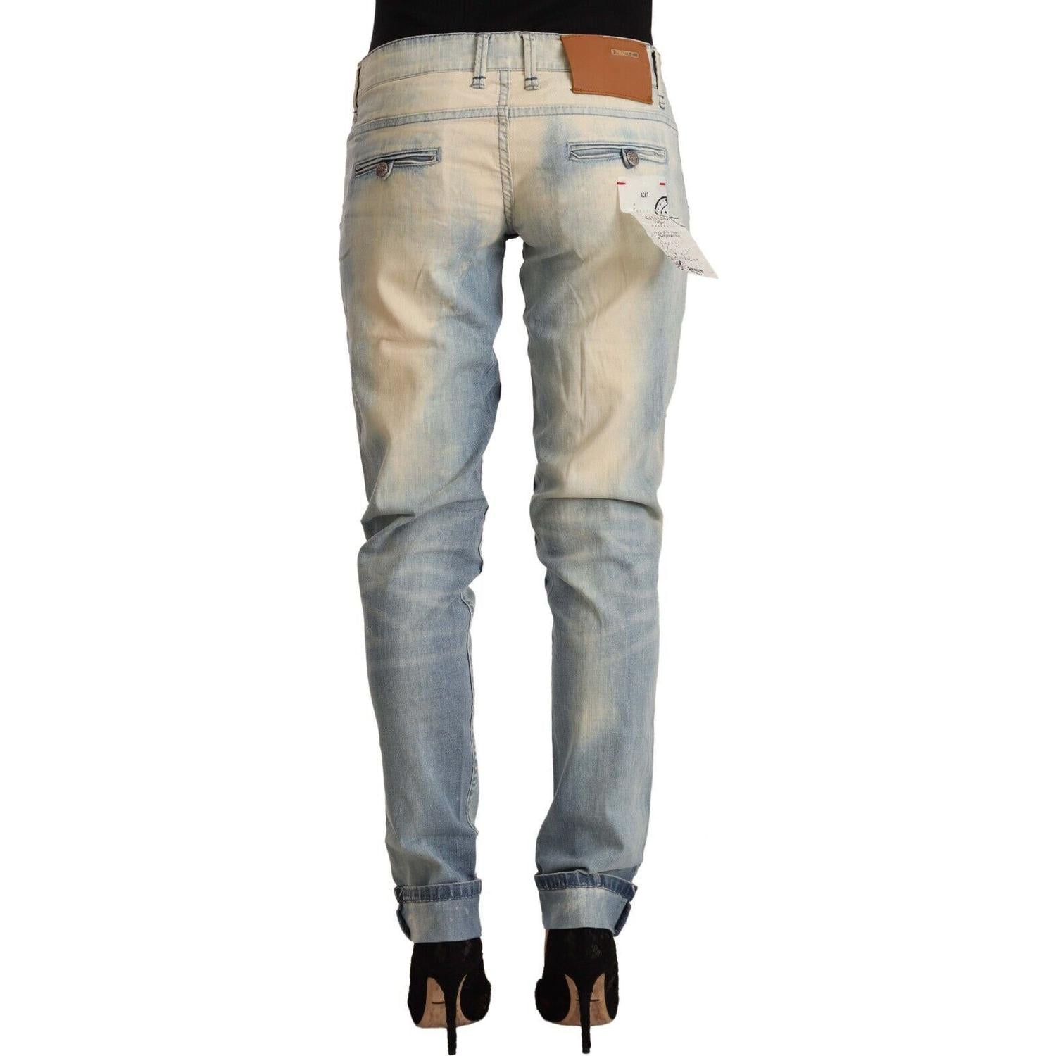 بنطلون جينز ضيق من القطن باللون الأزرق الفاتح من Acht Chic