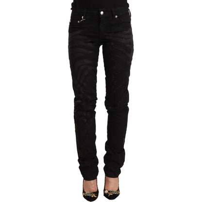 Just Cavalli Black Mid Waist Embellished Skinny Jeans