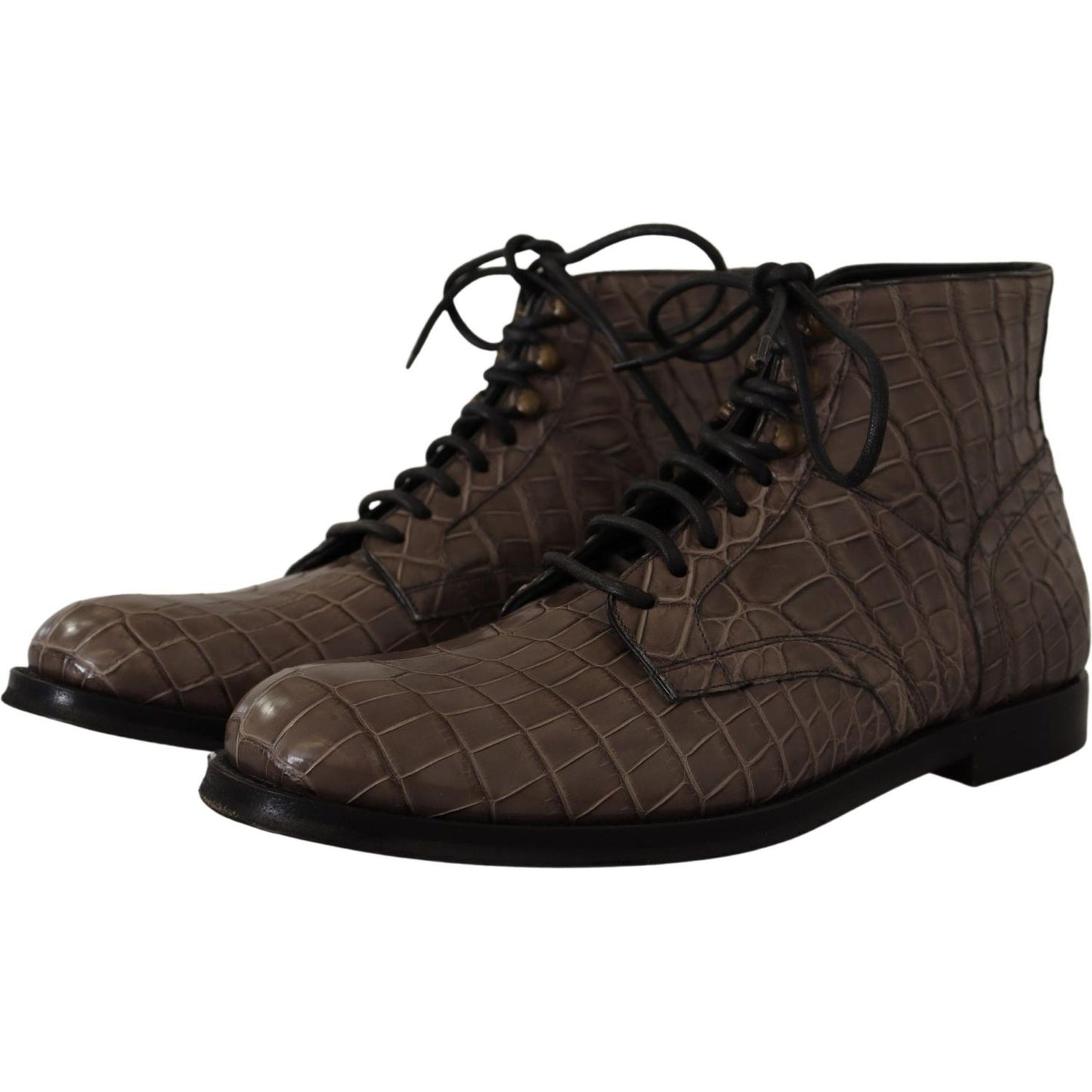 Dolce & Gabbana Gray Crocodile Leather Derby Boots MV4549- 42