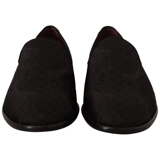 Dolce & Gabbana Black Floral Brocade Slippers Loafers Shoes