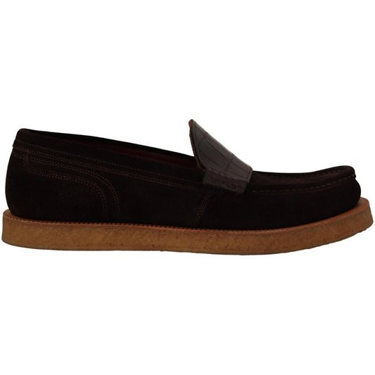 Dolce & Gabbana Brown Suede Leather Slip On Flats Moccasin Shoes