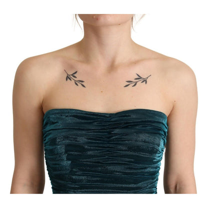 Dolce & Gabbana Turquoise Bustier Bodice Draped Midi Dress