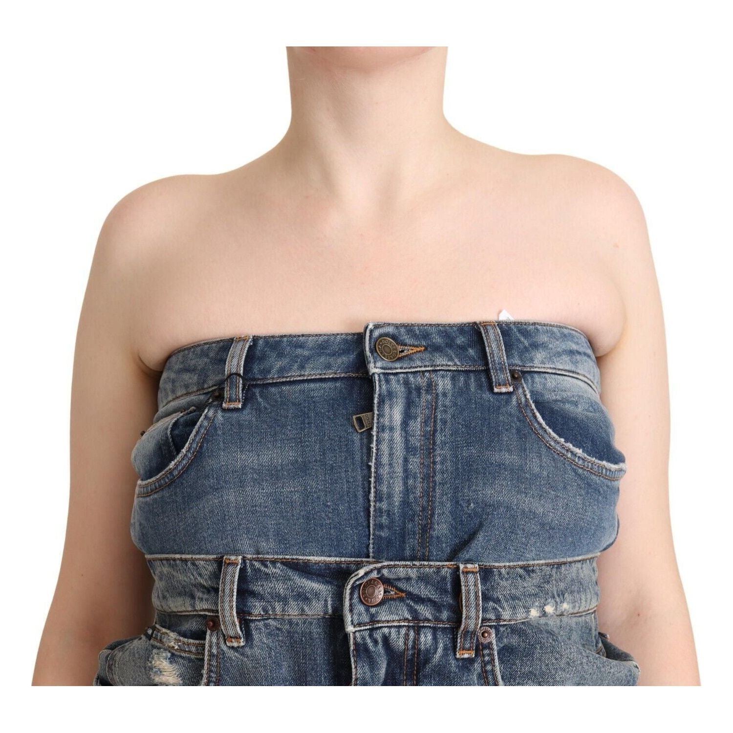 فستان دولتشي آند غابانا الأنيق المصنوع من قماش الدنيم باللون الأزرق الداكن